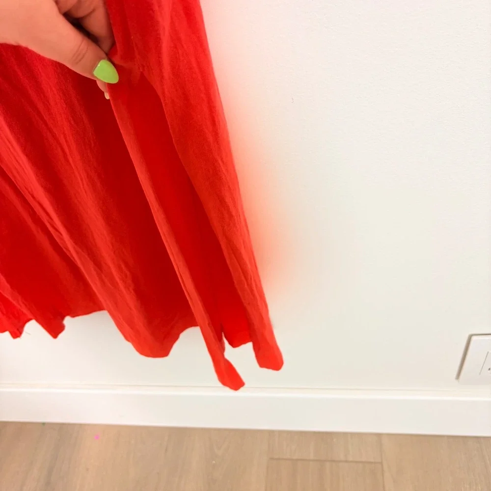Free‎ People Beach One Shoulder Midi / Maxi Long Sleeve Dress Red Cotton Size XS - Picture 6 of 10